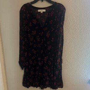 LOFT Black Dress with Red Floral Design
